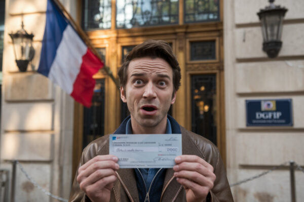 Un contribuable consulte son relevé bancaire affichant un virement de remboursement d'impôts de cent cinquante euros.