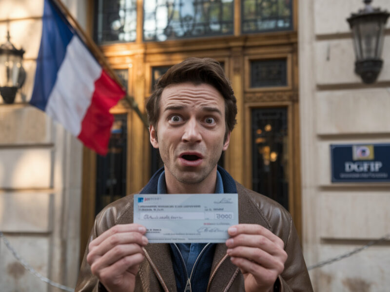Un contribuable consulte son relevé bancaire affichant un virement de remboursement d'impôts de cent cinquante euros.
