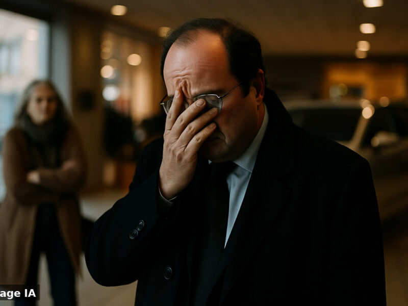 François Hollande présentant un dossier sur la hausse de la TVA en conférence de presse.