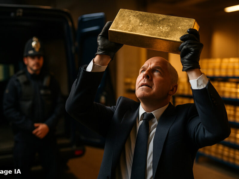 Des lingots d'or entreposés dans une chambre forte bancaire, symbole du transfert massif entre continents.