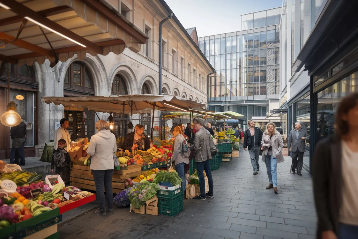 Bâtiments de sièges sociaux européens avec symboles d'amendes et documents réglementaires