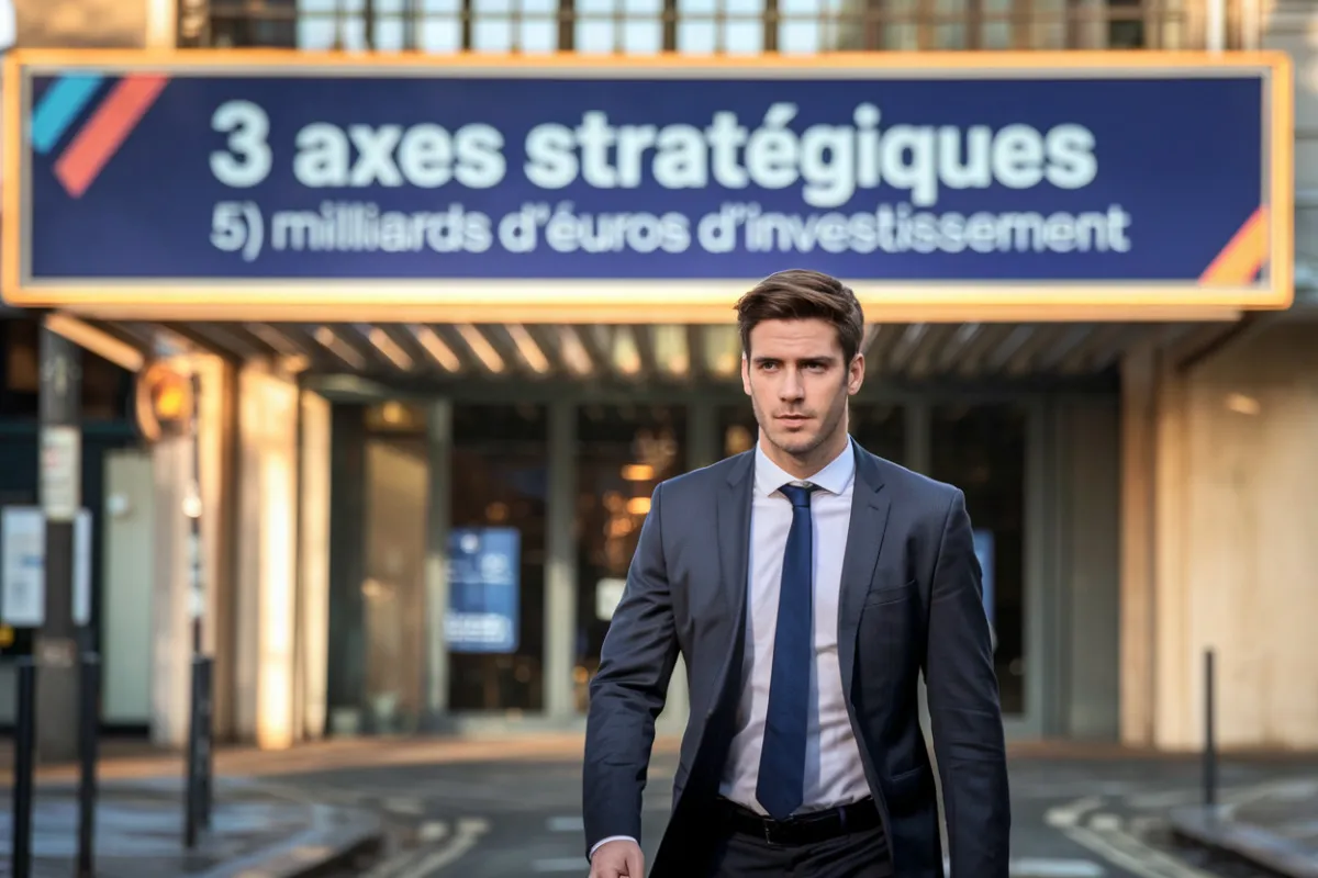 Dirigeant Alstom analysant graphiques stratégiques et budgets d'investissement ferroviaire
