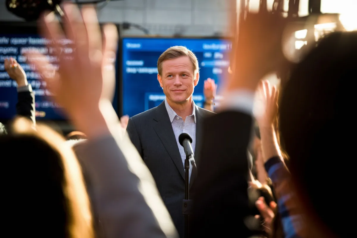 Homme d'affaires quittant les bureaux Netflix avec documents importants