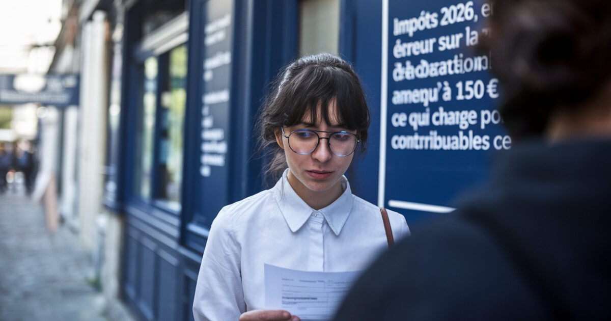 Document fiscal avec formulaire d'impôt, stylo rouge et symbole d'amende ou d'erreur