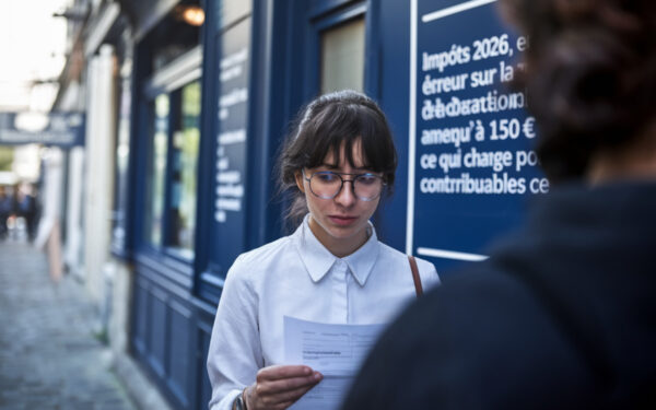 Document fiscal avec formulaire d'impôt, stylo rouge et symbole d'amende ou d'erreur